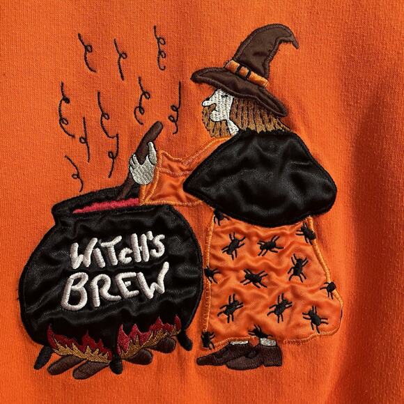 Vintage Halloween Sweatshirt Women XL Embroidered Witch's Brew Basic Editions - Picture 3 of 7